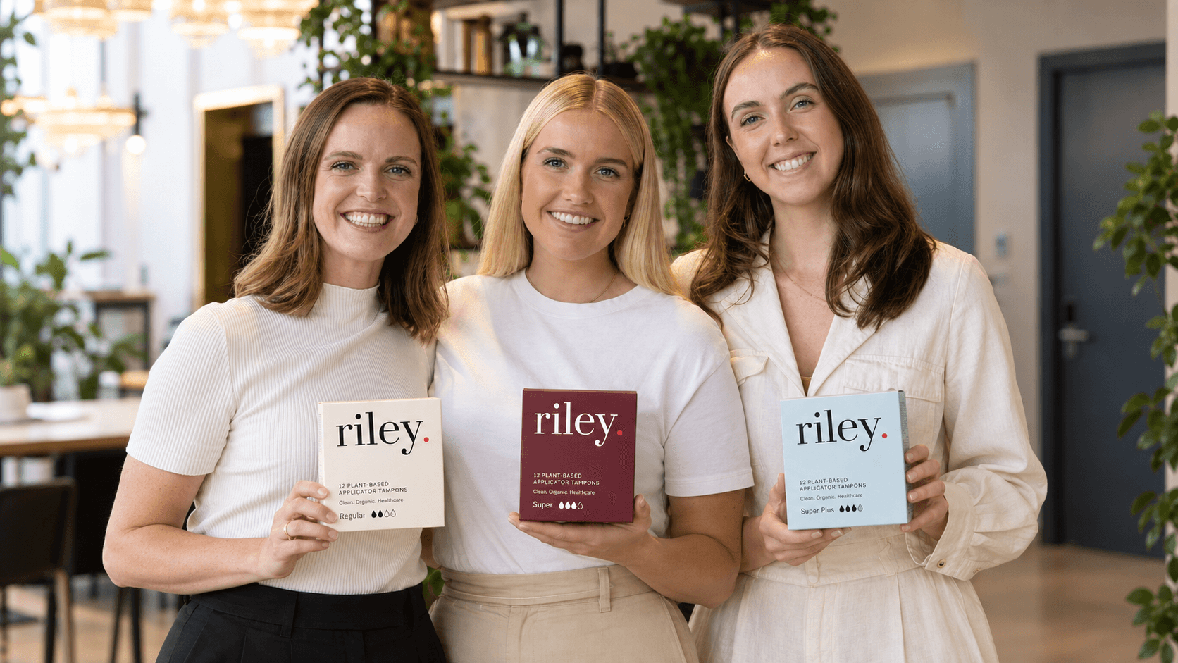 Multiple Riley products on a light blue background
