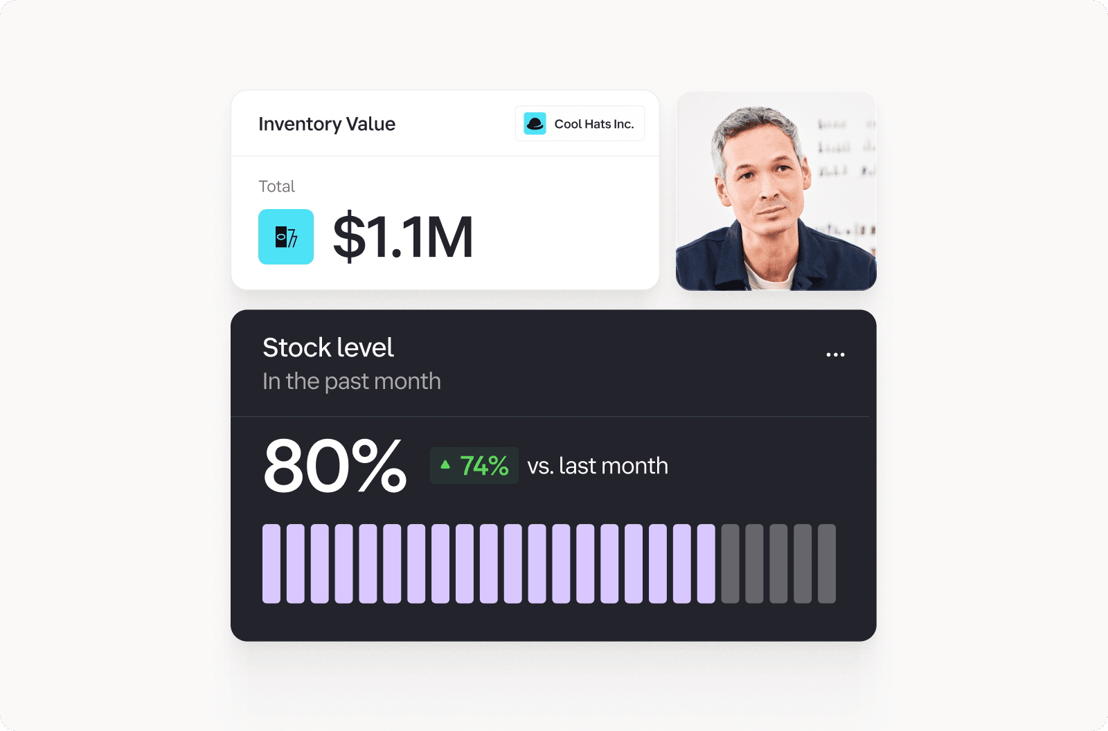 Graphical interface displaying financial data. Top shows "Capital in hours" with icons and a person's profile. Below, bar chart compares cash availability, highlighting $92K and $700K finance offer.
