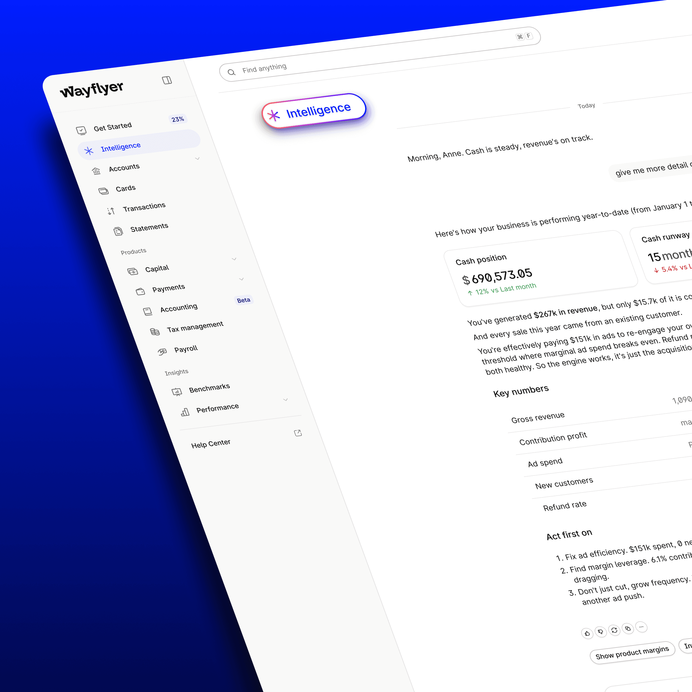 Wayflyer Intelligence surfacing insights from your connected data