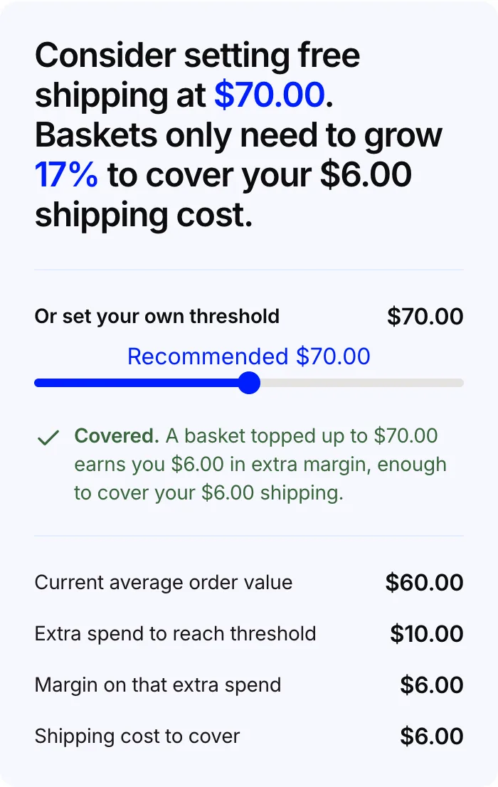 Free-shipping threshold calculator preview
