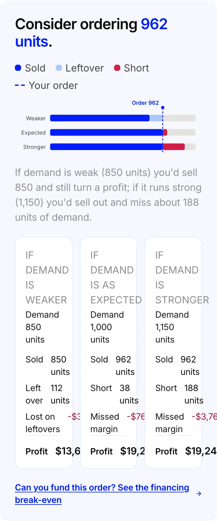 Order quantity calculator preview